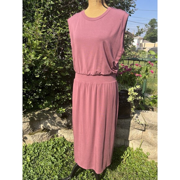 Athleta Santorini Cinch Dress Midi Sleeveless Lined Stretch Rose Size Large - Picture 1 of 10